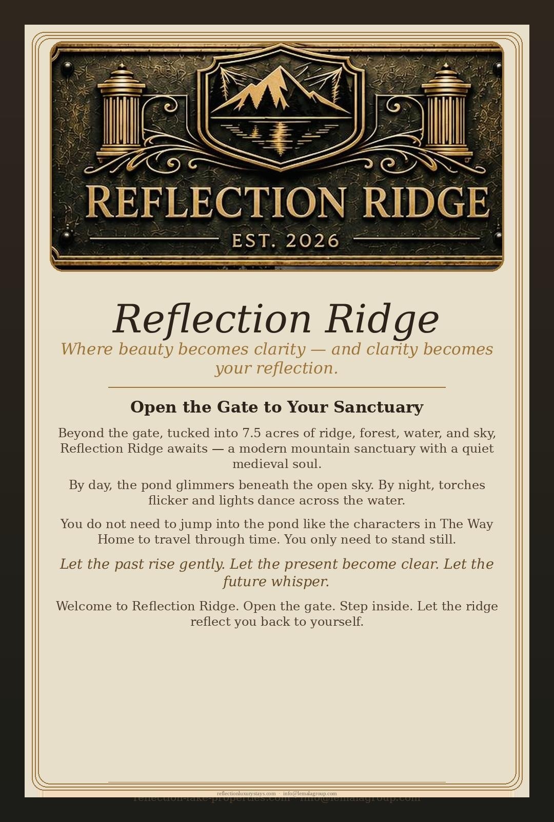 Reflection Ridge — Open the gate to your sanctuary.