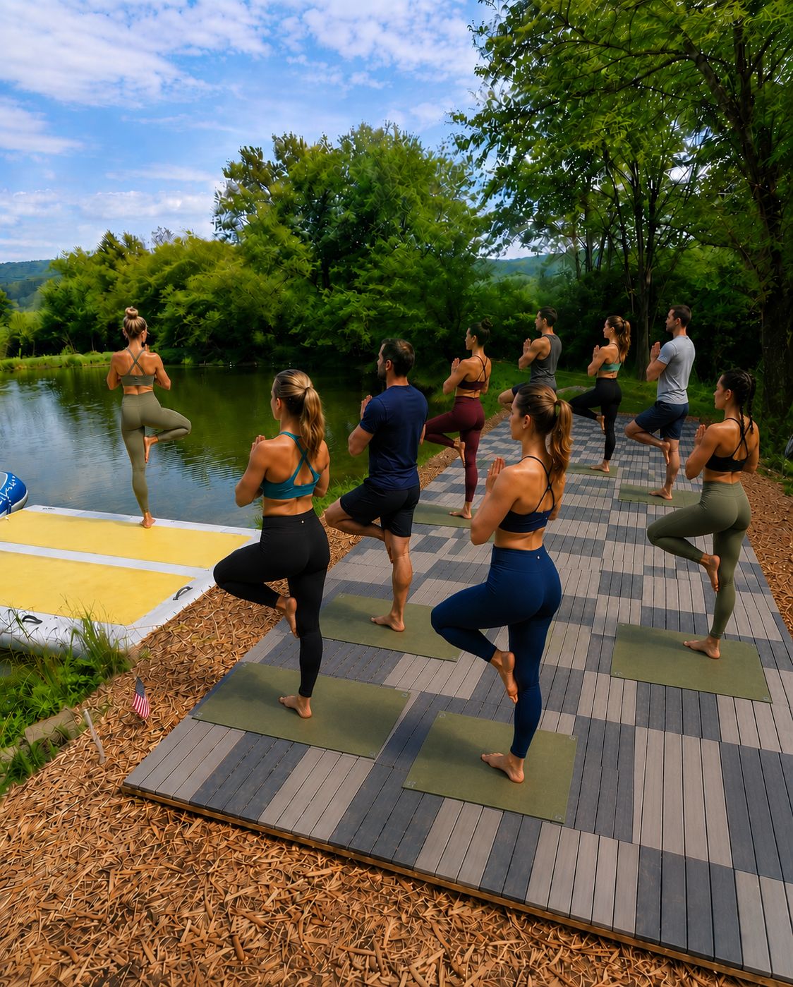 Reflection Ridge — Morning yoga session overlooking the water